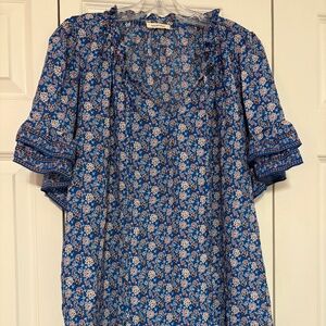 Max Studio Blue, Red, and White Short-Sleeve Size 2XL Top